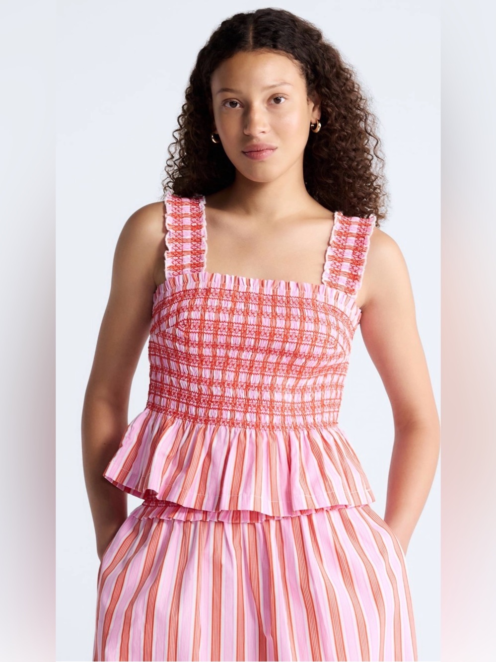 Free Assembly Women’s Smocked Cotton Tank Top w/ Peplum Hem